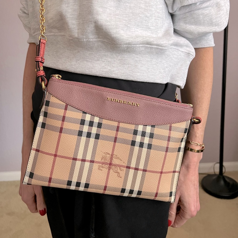 Burberry Tan Pink Crossbody Bag with Iconic Check
